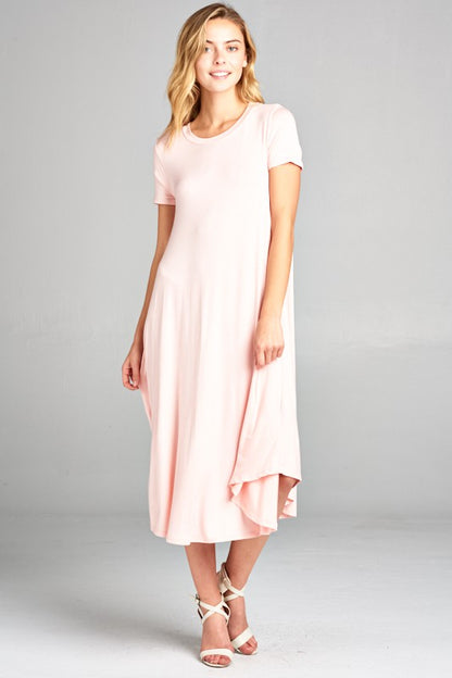 SOLID SWING SHORT SLEEVE DRESS