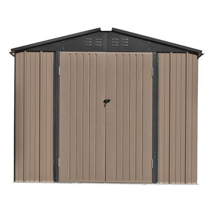 TOPMAX Patio 8ft x6ft Bike Shed Garden Shed, Metal Storage Shed with Adjustable Shelf and Lockable Doors, Tool Cabinet with Vents and Foundation Frame for Backyard, Lawn, Garden, Brown