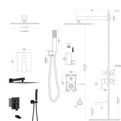 10" Rain Shower Head Systems with Waterfall Tub Spout, Oil Rubber Bronze,Wall Mounted shower