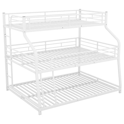 Twin XL/Full XL/Queen Triple Bunk Bed with Long and Short Ladder and Full-Length Guardrails,White