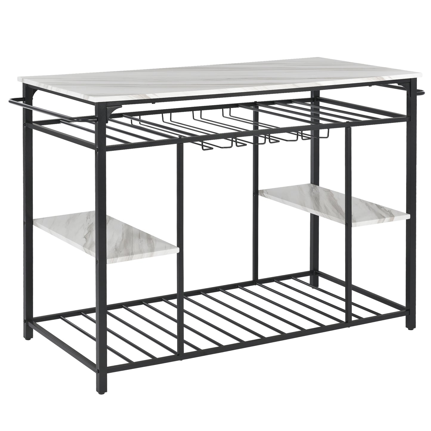 TOPMAX Counter Height Kitchen Dining Room Kitchen Island Prep Table with Glass Racks, Kitchen Rack with Large Worktop, Console Table for Living Room, Marble White