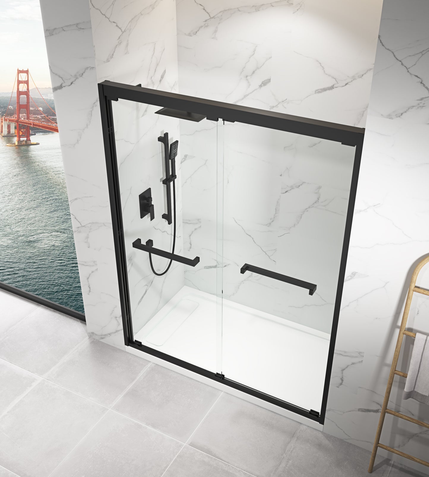 60 in. W x 76 in. HSliding Framed Shower Door in Black Finish with Clear Glass