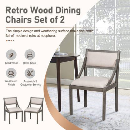 TREXM Retro Wood Dining Chairs Set of 2, Upholstered Chairs with Solid Wood Legs and Frame for Kitchen, Living Room, Dining Room (Gray)