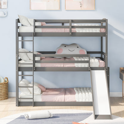 Twin over Twin over Twin Adjustable Triple Bunk Bed with Ladder and Slide,Gray(OLD SKU:SM000508AAE)(Expected Arrival Time:7.15)