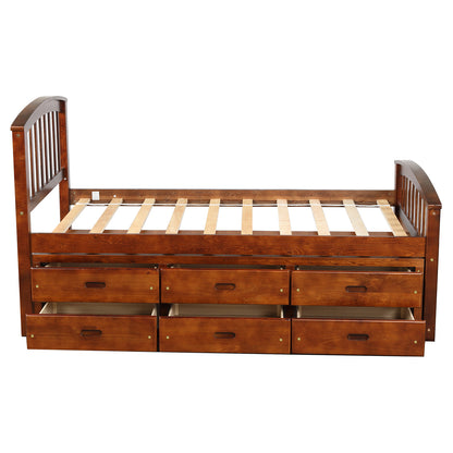 Orisfur. Twin Size Platform Storage Bed Solid Wood Bed with 6 Drawers