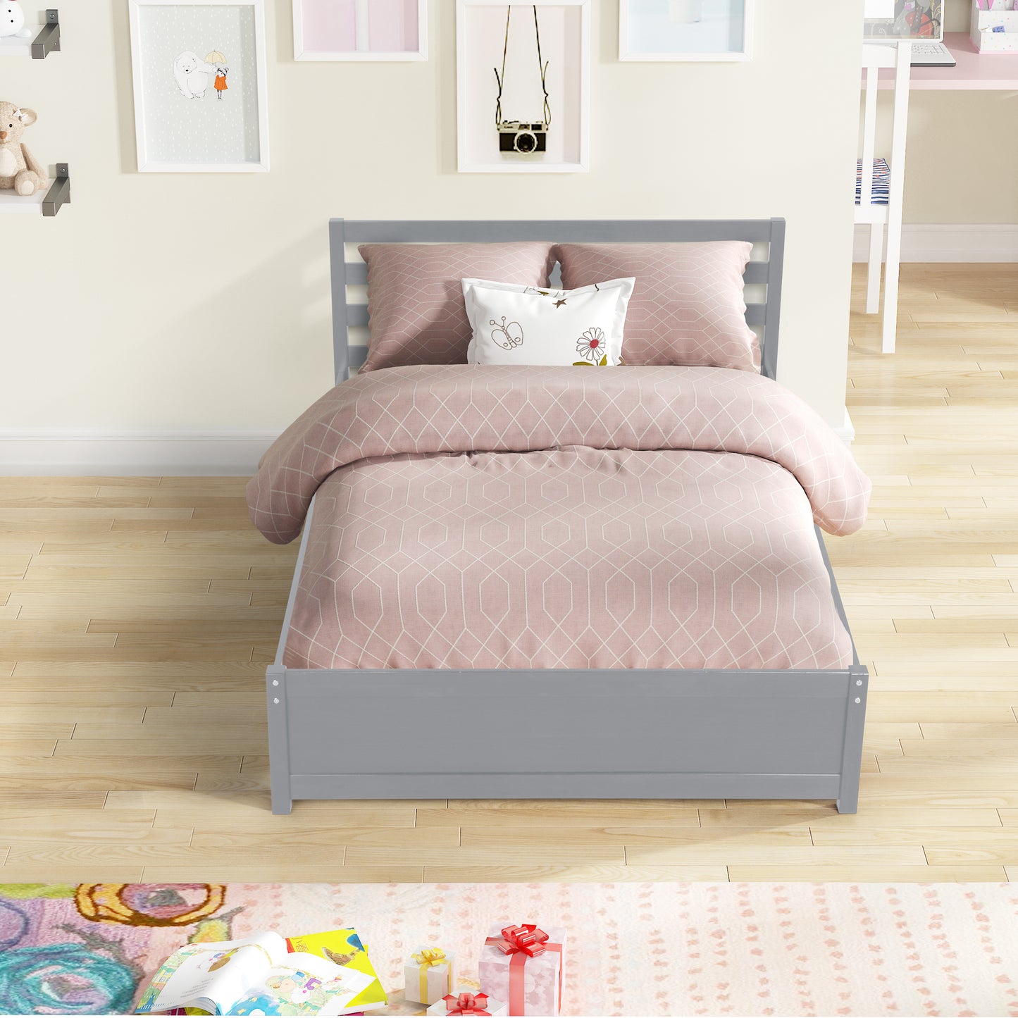 Full Size Wood Platform Bed Frame with Headboard and Twin trundle