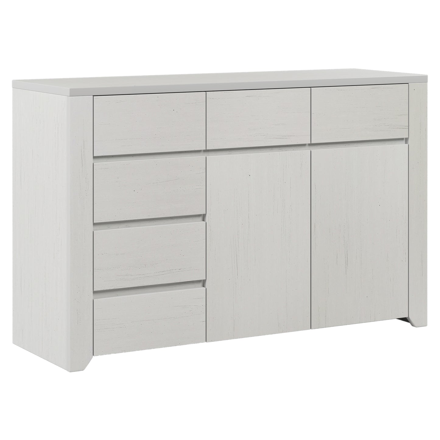 Off White Simple Style Manufacture Wood Dresser with Gray Wood Grain Sticker Surfaces Six Drawers and Two Level Cabinet Large Storage Space for Living Room Bedroom Guest Room Children’s Room