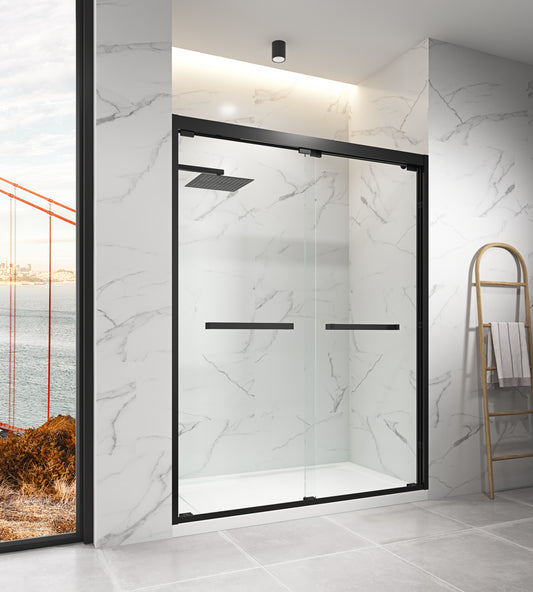 LTL needs to consult the warehouse addressSemi-Frameless Bypass Sliding Shower Door in  Black, 60 in Width x 76 in Height, 5/16 in. (8mm) Certified Clear Tempered Glass, Smooth Gliding Open and Close