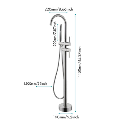 Mount Bathtub Faucet Freestanding Tub Filler Brushed Nickel Standing High Flow Shower Faucets with Handheld Shower Mixer Taps Swivel Spout