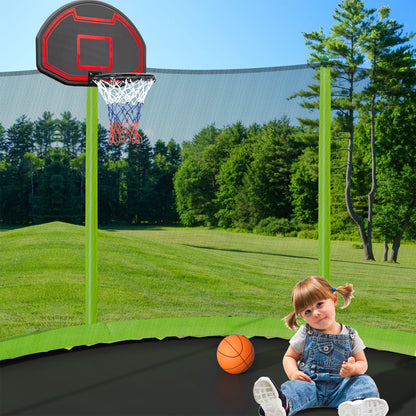 16FT Trampoline with Basketball Hoop Inflator and Ladder(Inner Safety Enclosure) Green