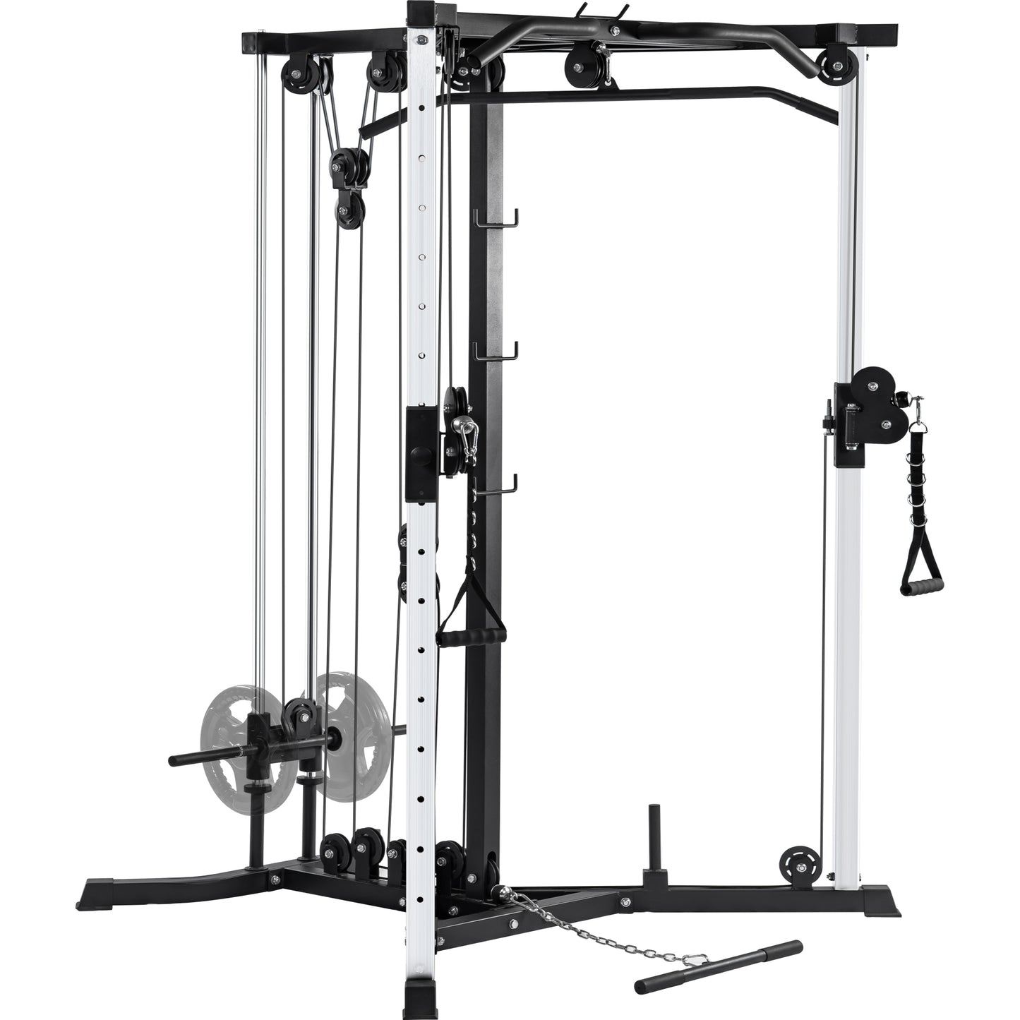 Cable Crossover Machine Station Olympic Squat Cage Fitness Power Rack with LAT Pulldown and Low Row, Multi-Grip Pull Up Bar for Home Gym