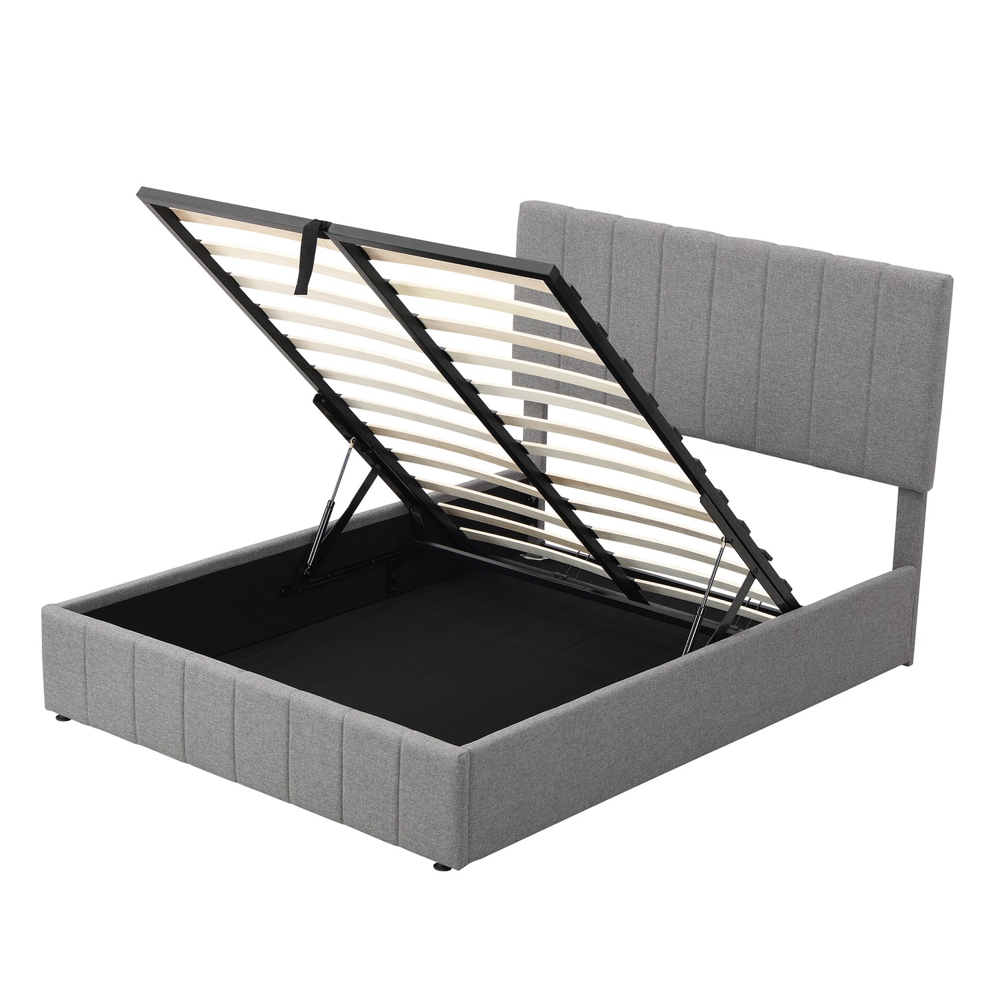 Full size Upholstered Platform bed with a Hydraulic Storage System - Gray