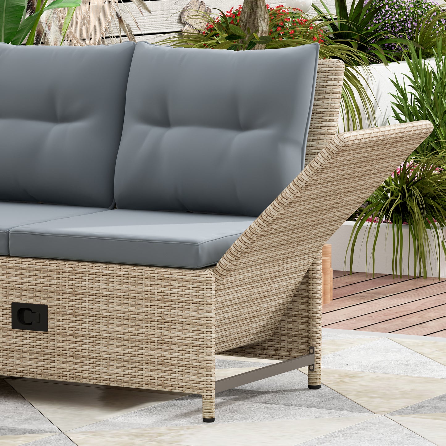 TOPMAX Outdoor Patio 4-Piece All Weather PE Wicker Rattan Sofa Set with Adjustable Backs for Backyard, Poolside, Gray