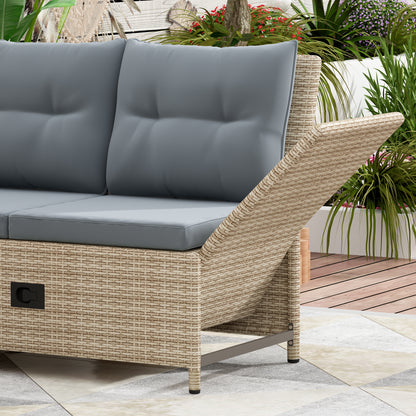 TOPMAX Outdoor Patio 4-Piece All Weather PE Wicker Rattan Sofa Set with Adjustable Backs for Backyard, Poolside, Gray