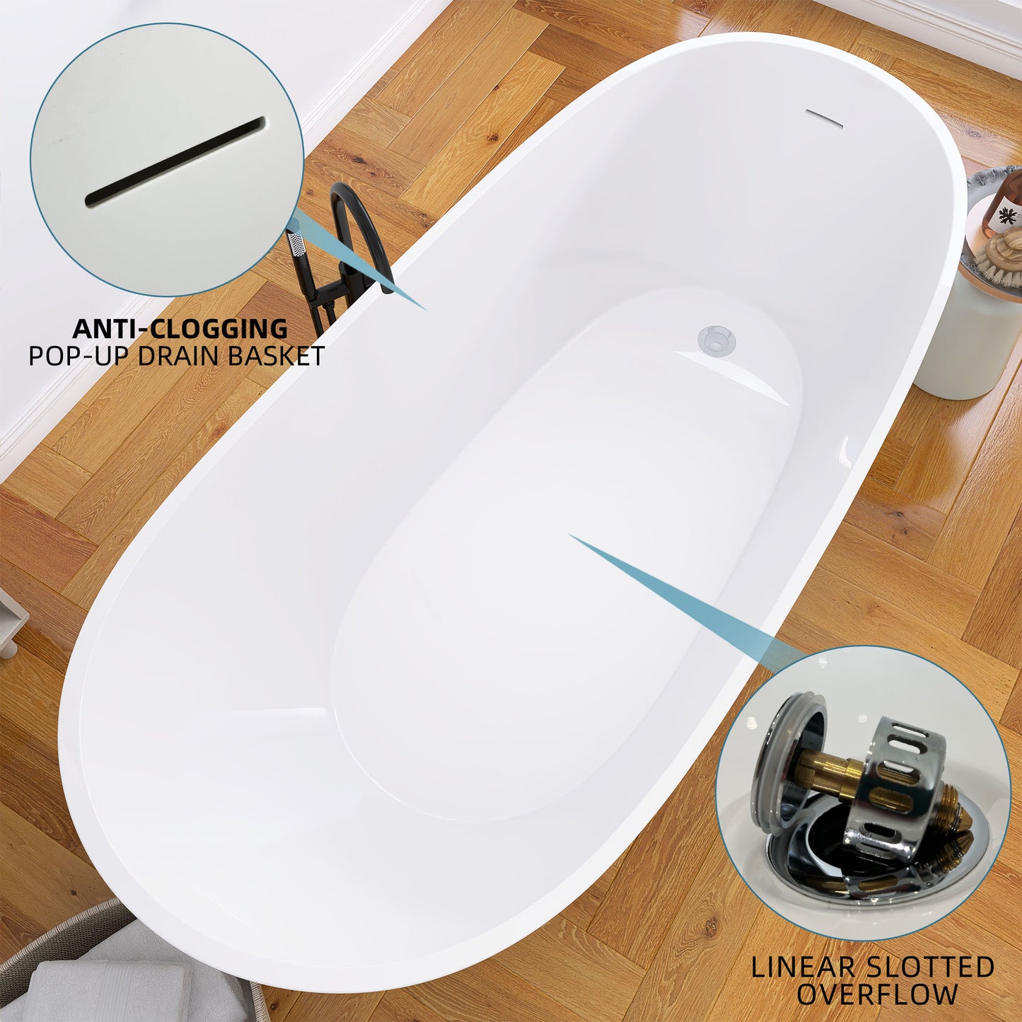 67" Acrylic Free Standing Tub - Classic Oval Shape Soaking Tub, Adjustable Freestanding Bathtub with Integrated Slotted Overflow and Chrome Pop-up Drain Anti-clogging Gloss White