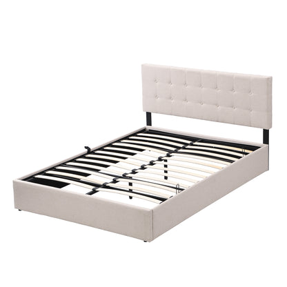 Full Size Upholstered Platform Bed with Underneath Storage Space,Beige