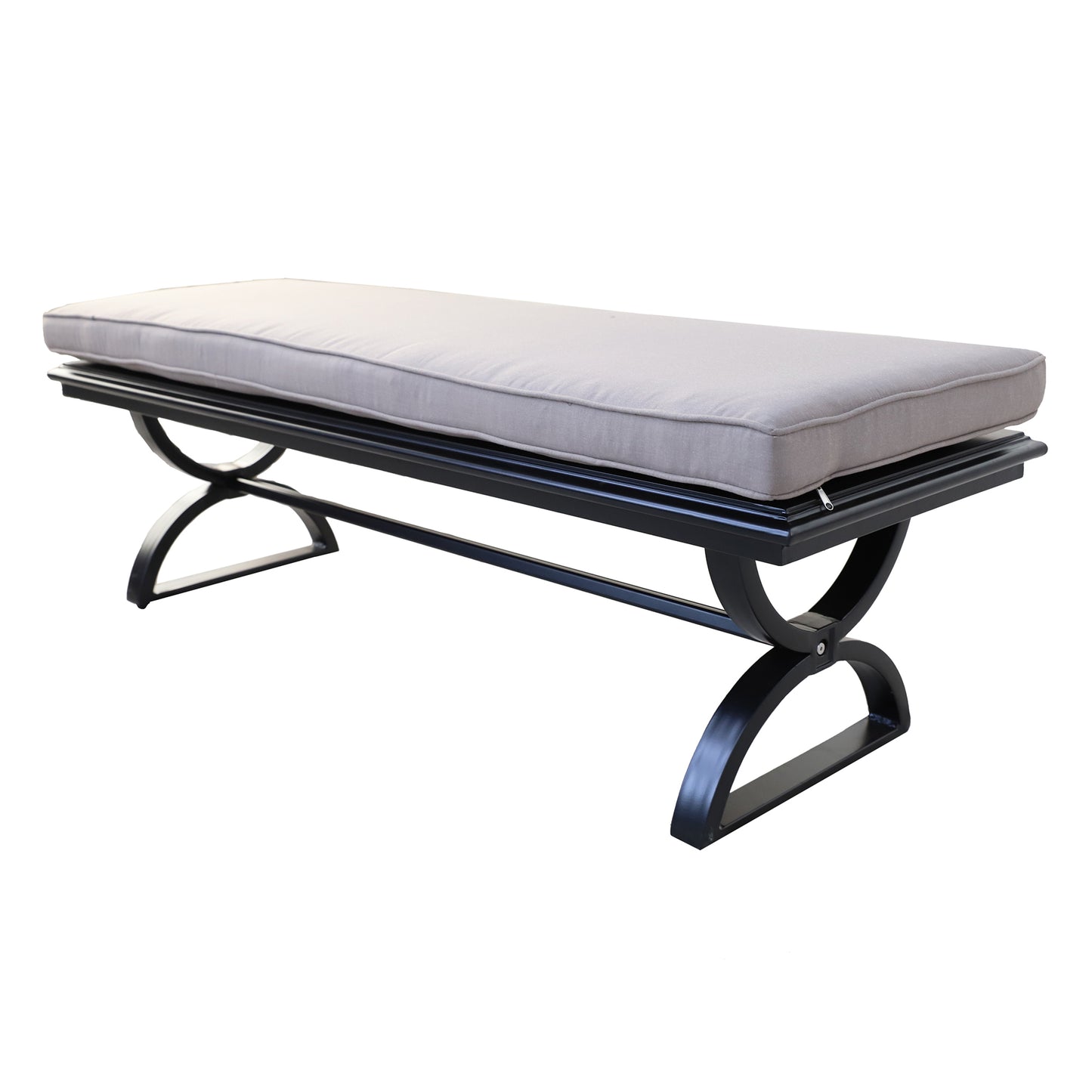 Outdoor Aluminum Bench with Cushion, Black Silk/Canvas Taupe