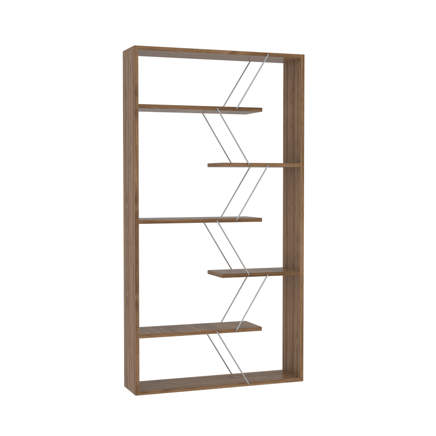 Furnish Home Store Wood Frame Etagere Open Back 6 Shelves Bookcase Industrial Bookshelf for Office and Living Rooms Modern Bookcases Large Bookshelf Organizer, Walnut/Chrome