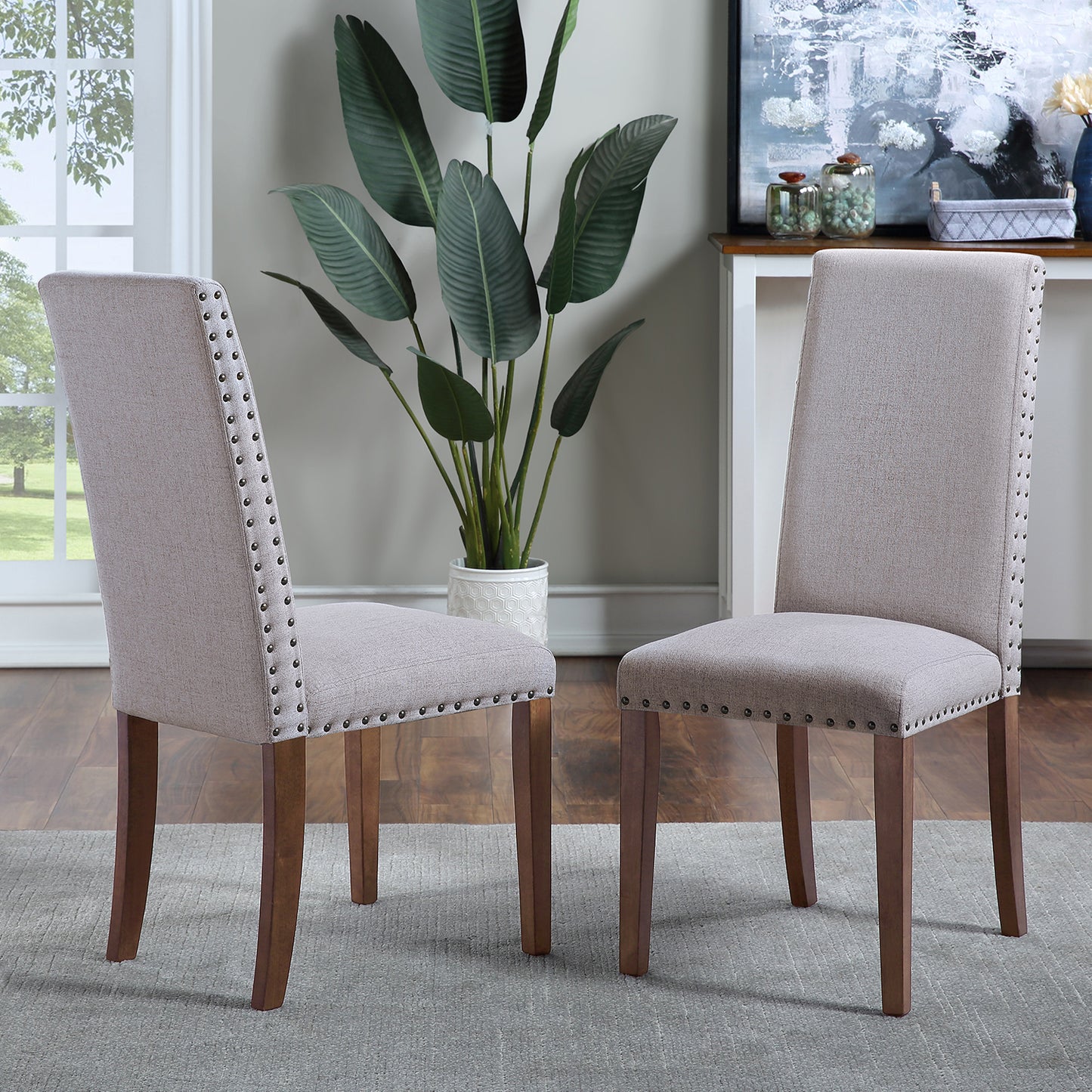 Orisfur. Upholstered Dining Chairs - Dining Chairs Set of 2 Fabric Dining Chairs with Copper Nails