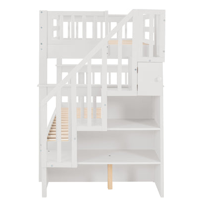 Stairway Twin-Over-Twin Bunk Bed with Twin size Trundle for Bedroom, Dorm, Adults, White( old sku: LP000209AAK )