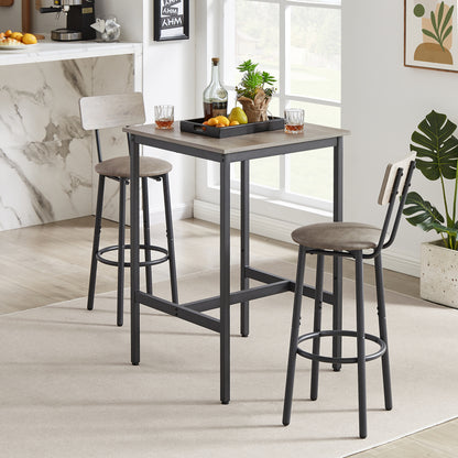 Bar Table Set with 2 Bar stools PU Soft seat with backrest (Grey，23.62’’w x 23.62’’d x 35.43’’h)