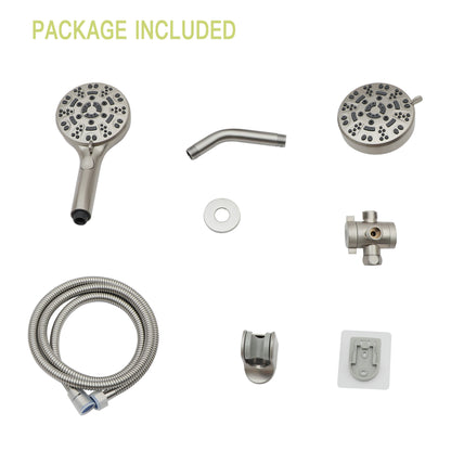 Multi Function Dual Shower Head - Shower System with 4.7" Rain Showerhead, 8-Function Hand Shower, Brushed Nickel