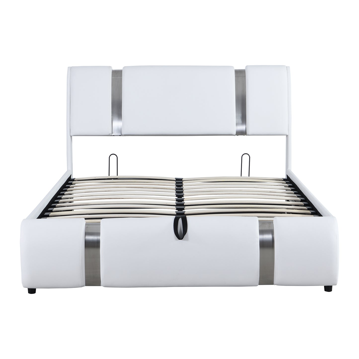 Full Size Upholstered Faux Leather Platform bed with a Hydraulic Storage System, White