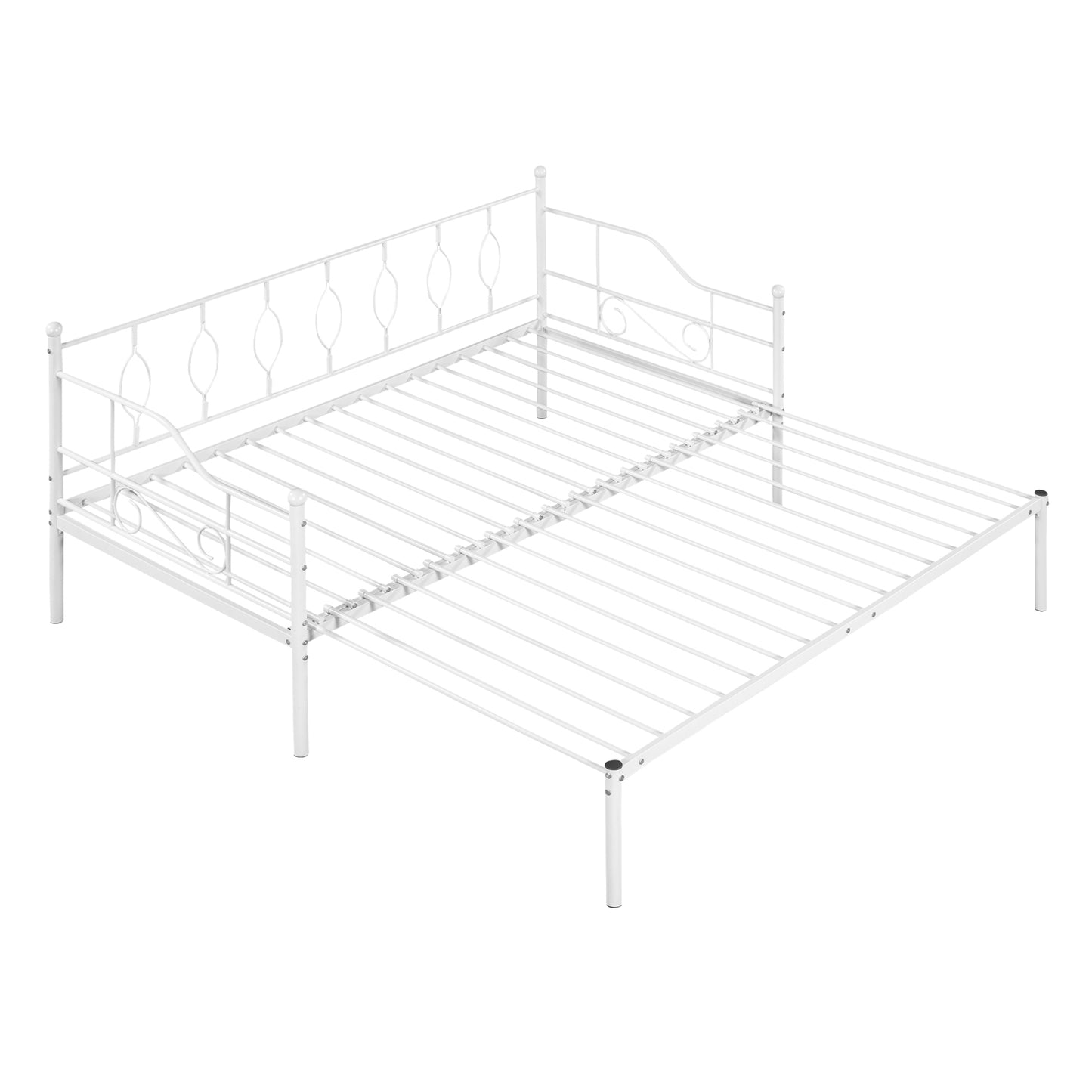 Twin Size Metal Daybed with Trundle, Daybed with Slat No Box required White