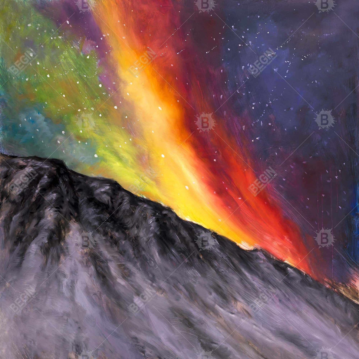 Aurora borealis in the mountain - 08x08 Print on canvas