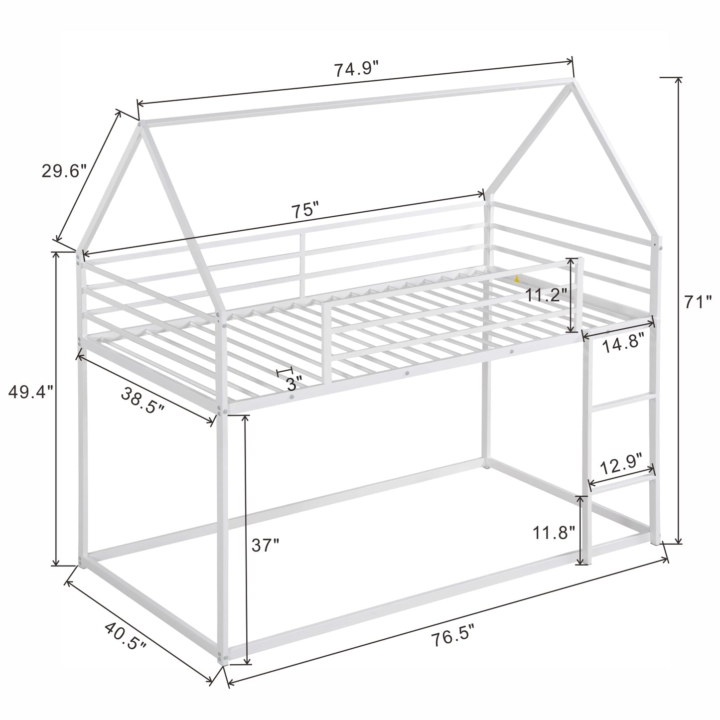 Twin over Twin House Bunk Bed with Built-in Ladder,White