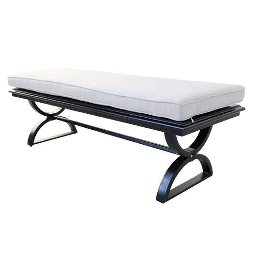 Outdoor Aluminum Bench with Cushion, Black Silk/Cast Silver