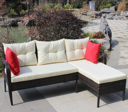 Outdoor patio Furniture sets 2 piece Conversation set wicker Ratten Sectional Sofa With Seat Cushions(Beige Cushion)