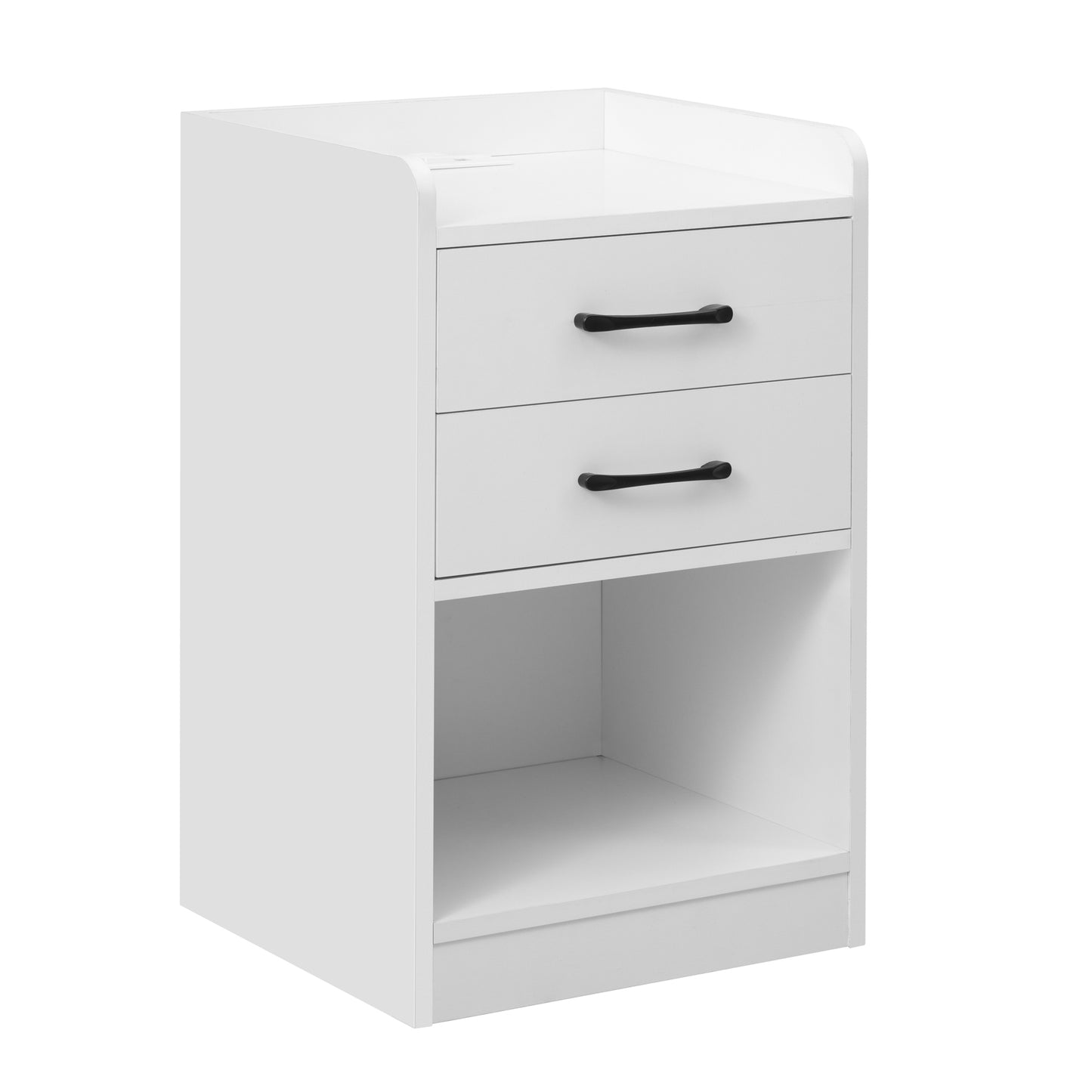 Nightstand with 2 Drawers and Cabinet,USB Charging Ports and Remote Control LED Light-White