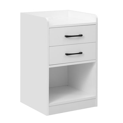 Nightstand with 2 Drawers and Cabinet,USB Charging Ports and Remote Control LED Light-White