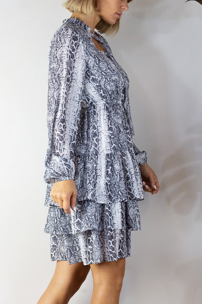 SNAKE PRINTED LONG SLEEVE DRESS