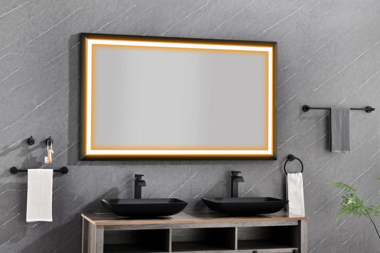 60in. W x 36in. H Oversized Rectangular Black Framed LED Mirror Anti-Fog Dimmable Wall Mount Bathroom Vanity Mirror  Wall Mirror Kit For Gym And Dance Studio 36X 60