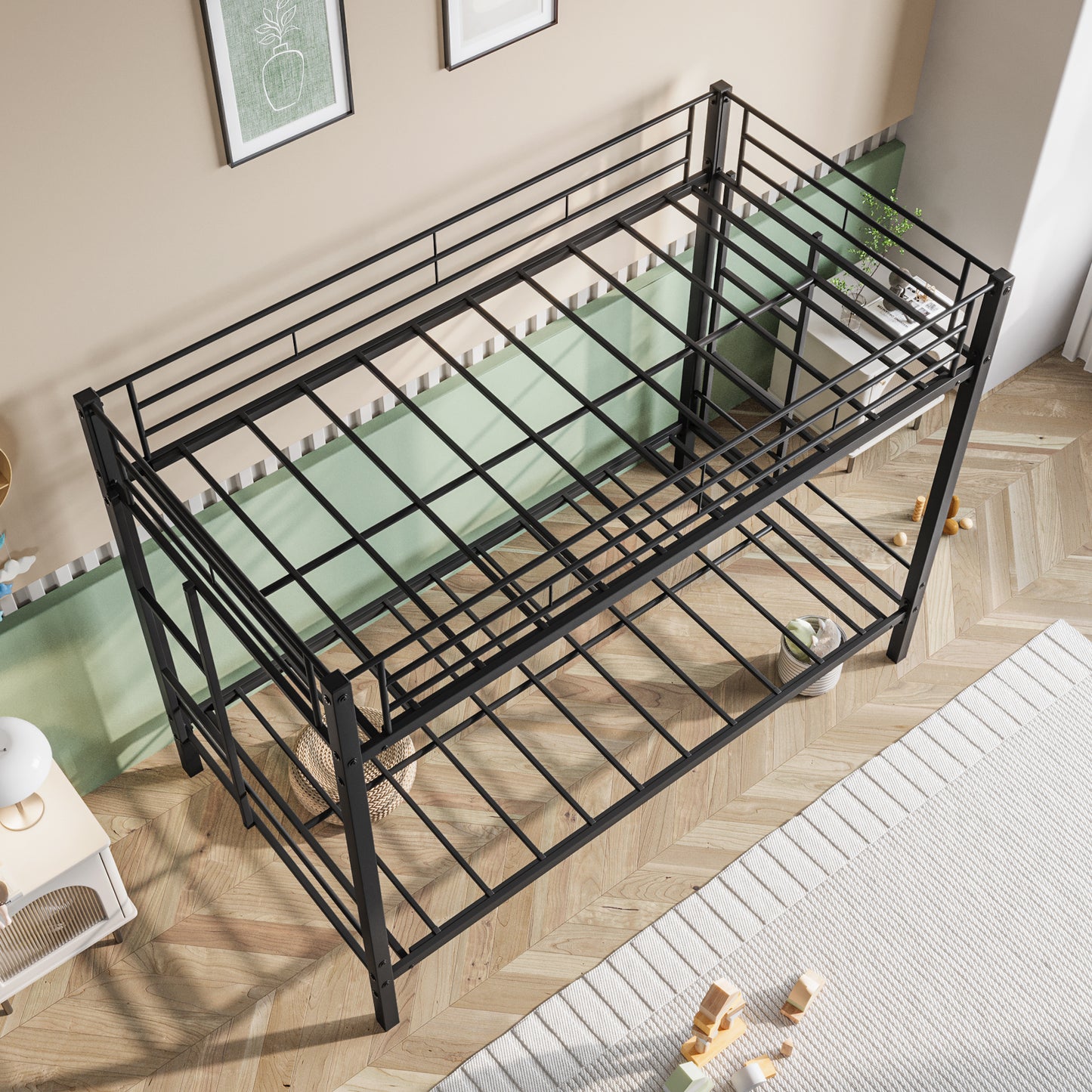 Metal Bunk Bed Twin-Over-Twin No Box Spring Needed Black