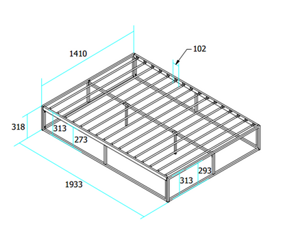 Metal Bed, Platform Bed Frame, Box Spring, Strong Metal Structure,  Easy Assembly, Full  Size, GREY