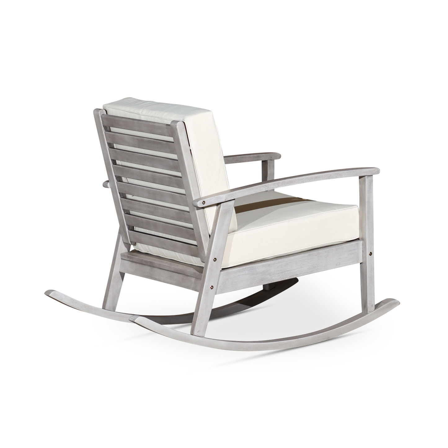 Eucalyptus Rocking Chair with Cushions, Silver Gray Finish, Sand Cushions