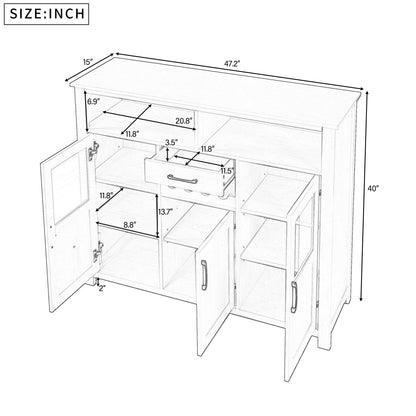 TREXM Retro Sideboard Multifunctional Kitchen Buffet Cabinet with Wine Rack, Drawer and Adjustable Shelves for Dining Room, Living Room (Espresso)