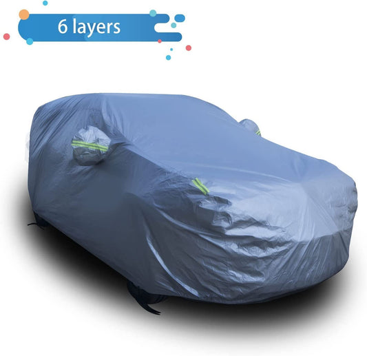 Car Cover Waterproof All Weather,6-Layer Heavy Duty Outdoor Cover for Sedans ,Waterproof, UV Protection, Anti-Scratch Protective Lining (Sedan （195-204" Long)