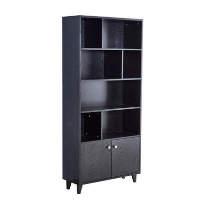 68" Bookcase with 2 Doors, Bookshelf,  Black