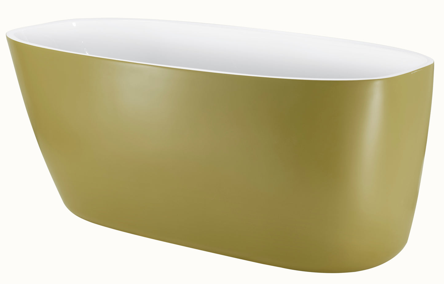 63" 100% Acrylic Freestanding Bathtub，Contemporary Soaking Tub，White inside and gold outside