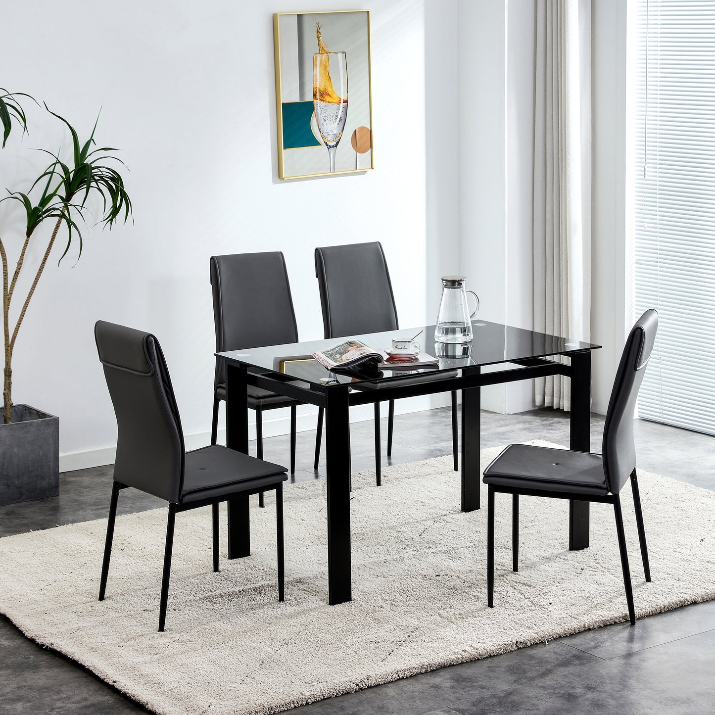 Dining chairs set of 4, Black  modern kitchen chair with metal leg