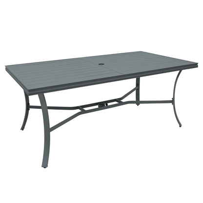 70inch Outdoor Patio Dining Table with Umbrella Hole, 6 Person Metal Square Table for Garden, Backyard and Porch