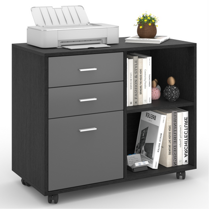 File Cabinet with 3 Drawer Mobile Lateral Filing Cabinet/Storage Cabinet for Home Office (Black & Dark Grey )