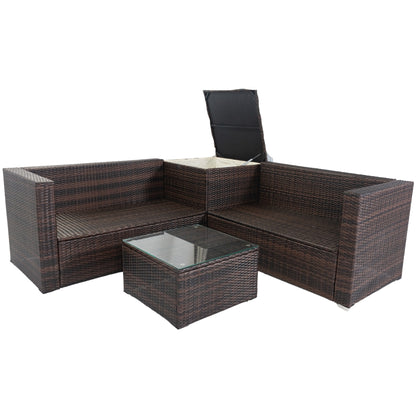 4 Piece Patio Sectional Wicker Rattan Outdoor Furniture Sofa Set with Storage Box