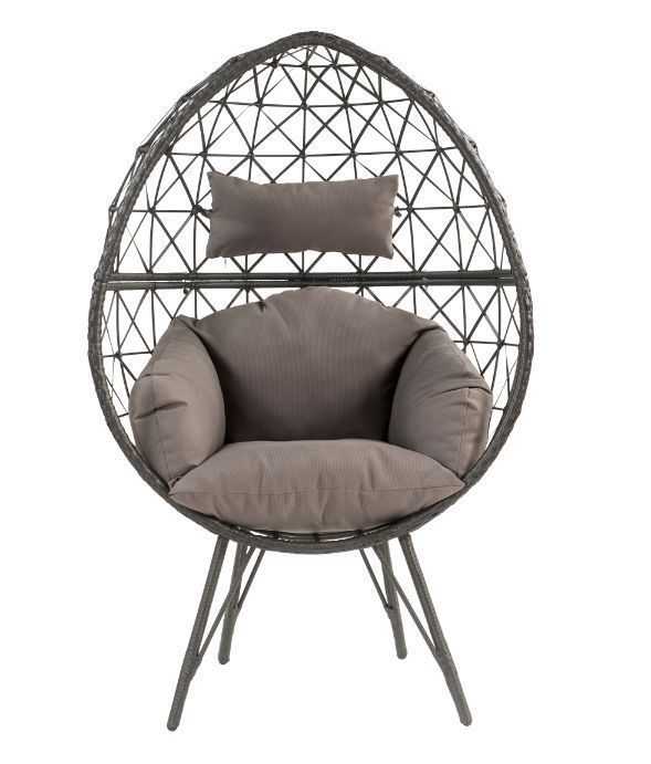 ACME Aeven Patio Lounge Chair, Light Gray Fabric & Black Wicker 45111