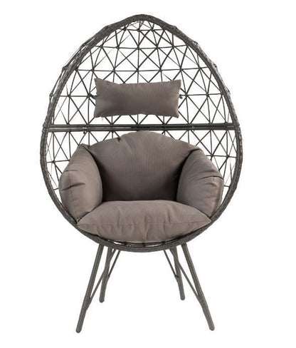 ACME Aeven Patio Lounge Chair, Light Gray Fabric & Black Wicker 45111