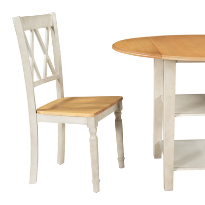 TOPMAX 4-Piece X-Back Wood Breakfast Nook Dining Chairs for Small Places, Natural+Distressed White